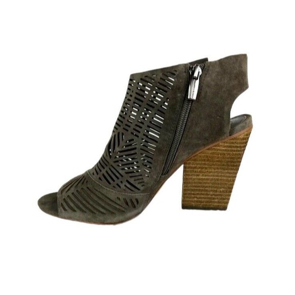 Vince Camuto Shady Grey Kimora Ankle Heel Bootie  Size 8  Open Toe Suede Cutout - Picture 7 of 11